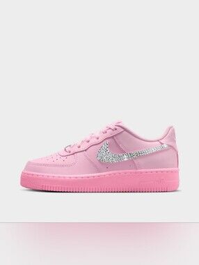 Girls Nike Air Force 1 Low Pink Low-Top Sneakers Custom with Swarovski Crystals